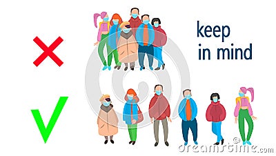 Crowd of masked people, pandemic. vector Vector Illustration